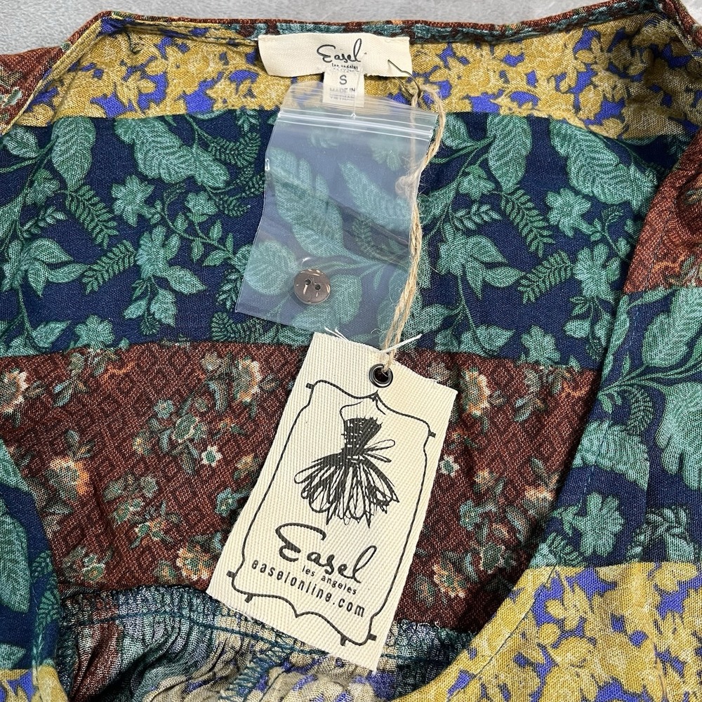 Easel NWT Patchwork Floral Jumper Dress Women's Small Boho Sleeveless Maxi - Picture 5 of 13